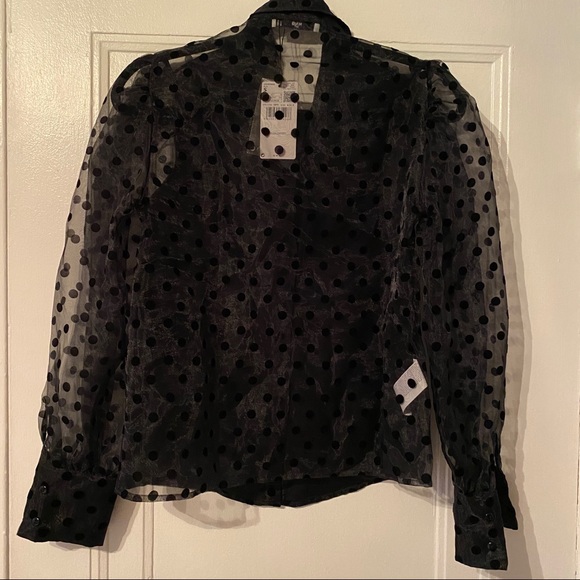 NWT sheer back black polka dot blouse - Picture 4 of 7